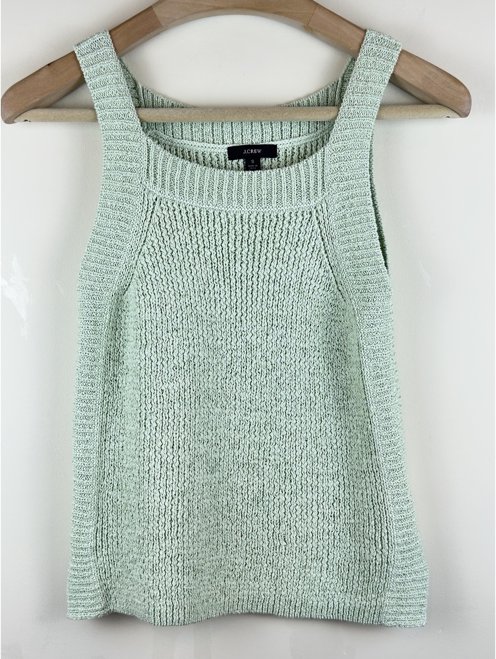 Mint Green Chunky Knit Sweater Tank J.Crew Cotton Coastal Preppy Top S
